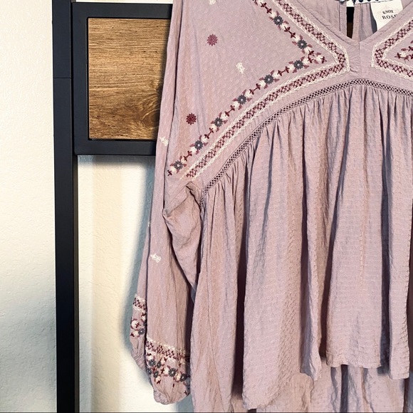 Embroidered Lavender Peasant Blouse - Picture 2 of 3